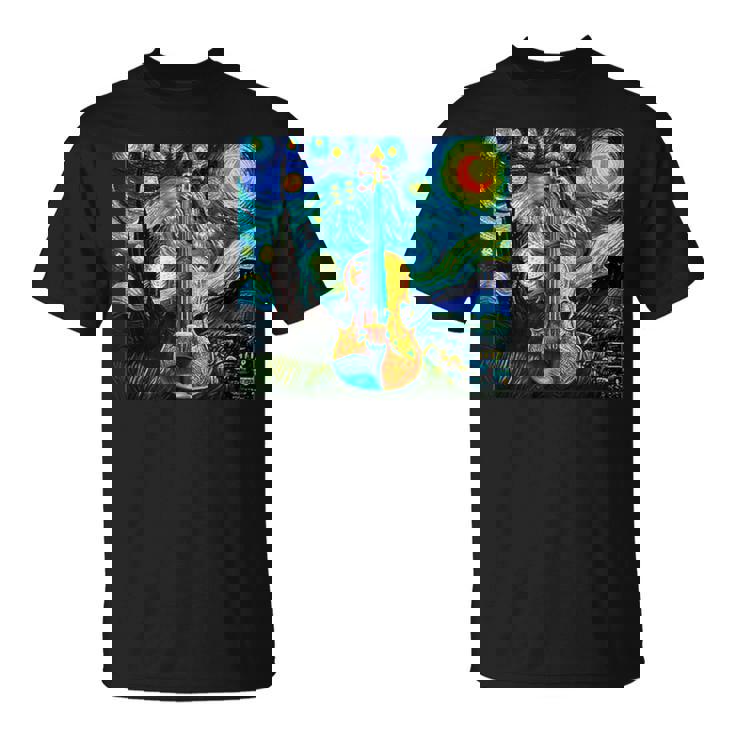 バイオリン 楽器 面白いtシャツ ゴッホ 星月夜 かわいい メンズ 子供 おもしろ 服 グッズ ネタ 音楽 Tシャツ