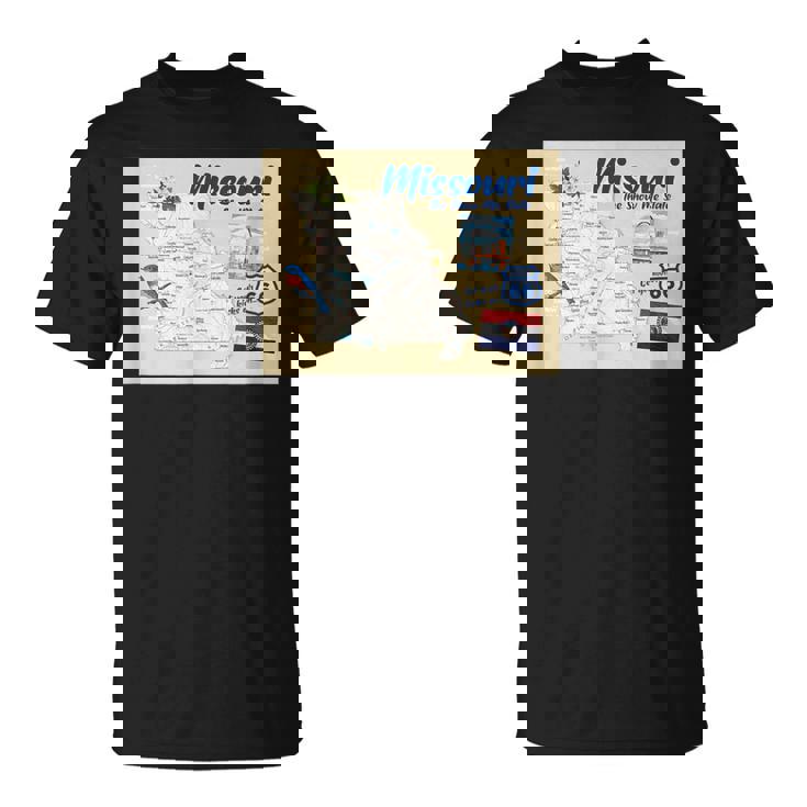 ミズーリ州、マップフラッグアーチブルーバードフラワーランドマーク Tシャツ