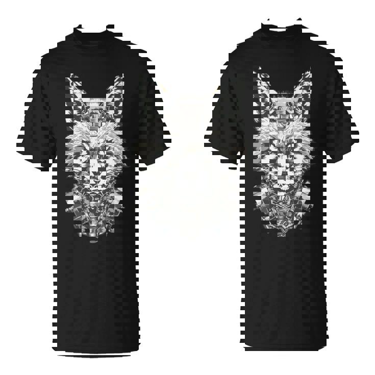 メカニカルきつね 近未来デザイン 長袖tシャツ Tシャツ