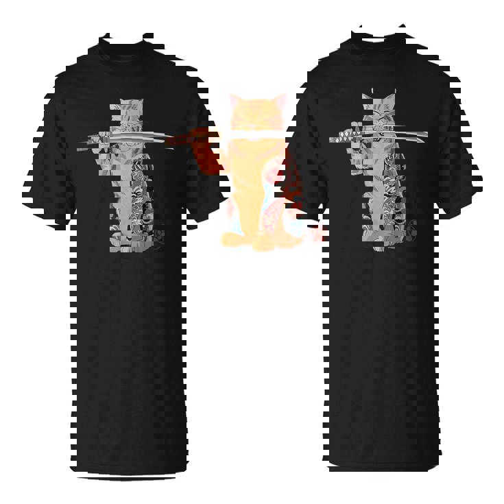 ヤクザ 猫 サムライ タトゥー 日本語 オレンジ 猫 グラフィック Tシャツ