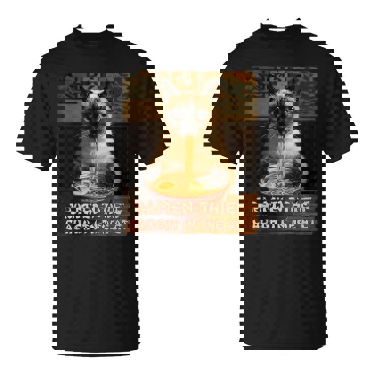 ラーメン猫 シャム猫 ラーメンを食べるラーメン泥棒 グランジ Tシャツ