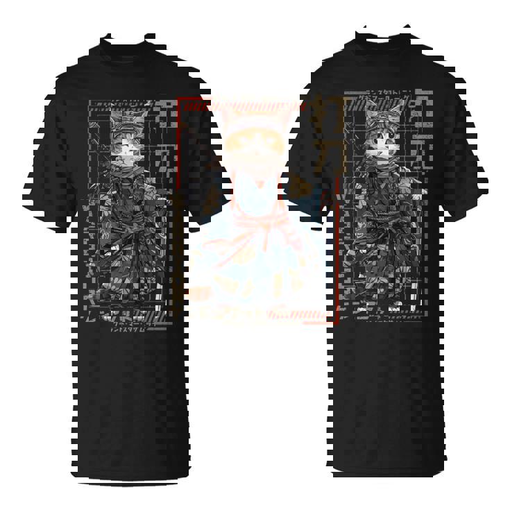 レトロな侍猫 戦士の猫 長袖tシャツ Tシャツ