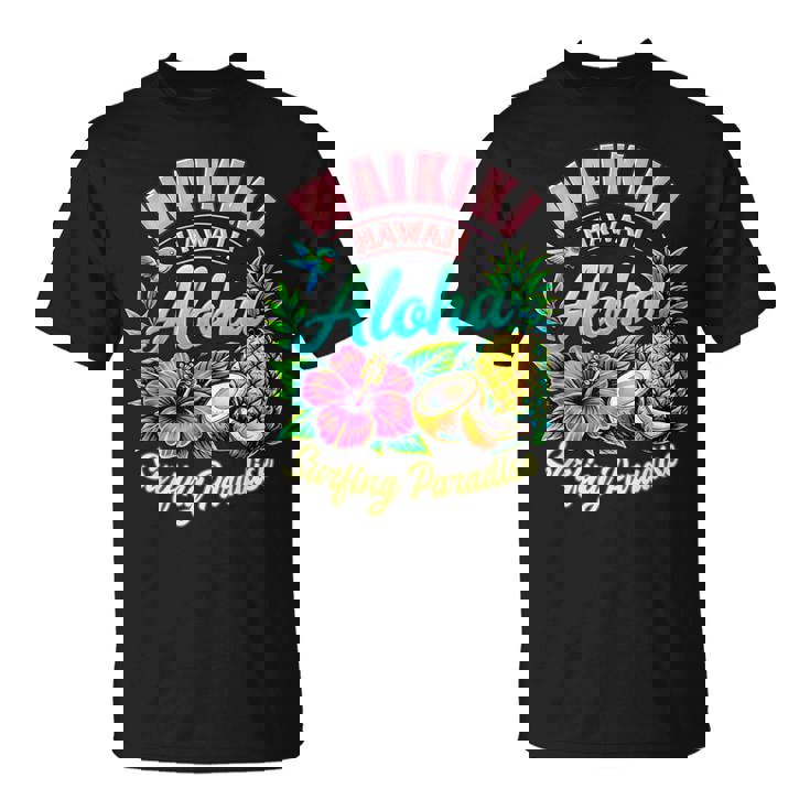 ワイキキ ハワイ アロハ サーフィン パラダイス ハイビスカス パイナップル Tシャツ