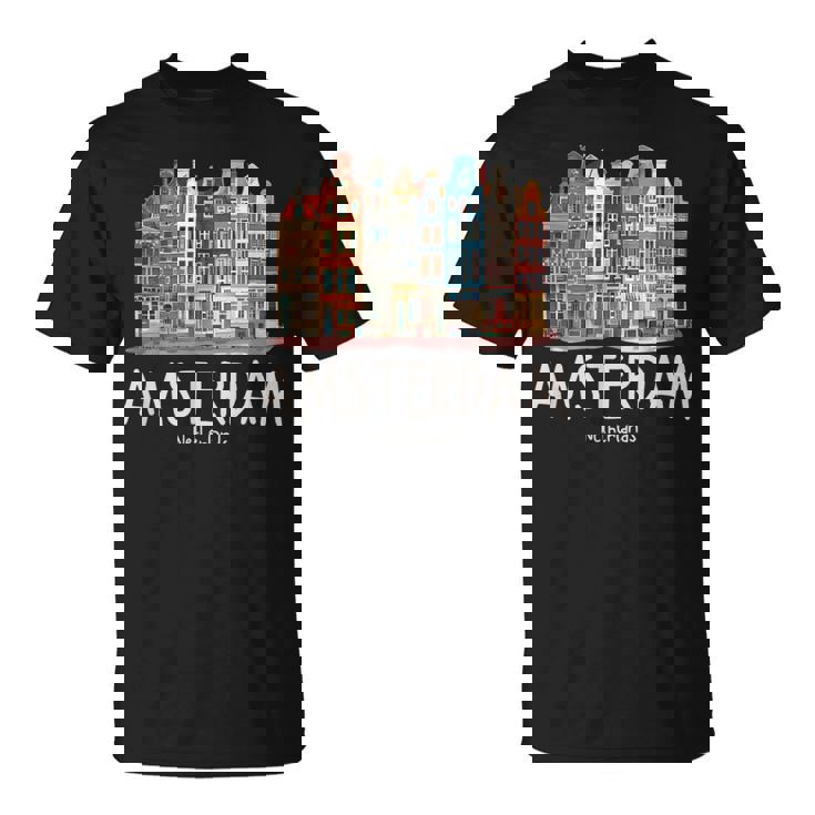 夜のアムステルダム-オランダオランダ-アムステルダム Tシャツ