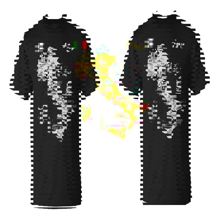 手描きのイタリア地図 観光地 Tシャツ