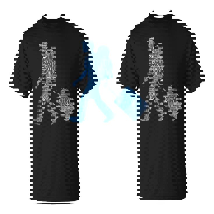 旅への冒険心を抱くシルエットデザイン 世界を巡る旅人たち Tシャツ