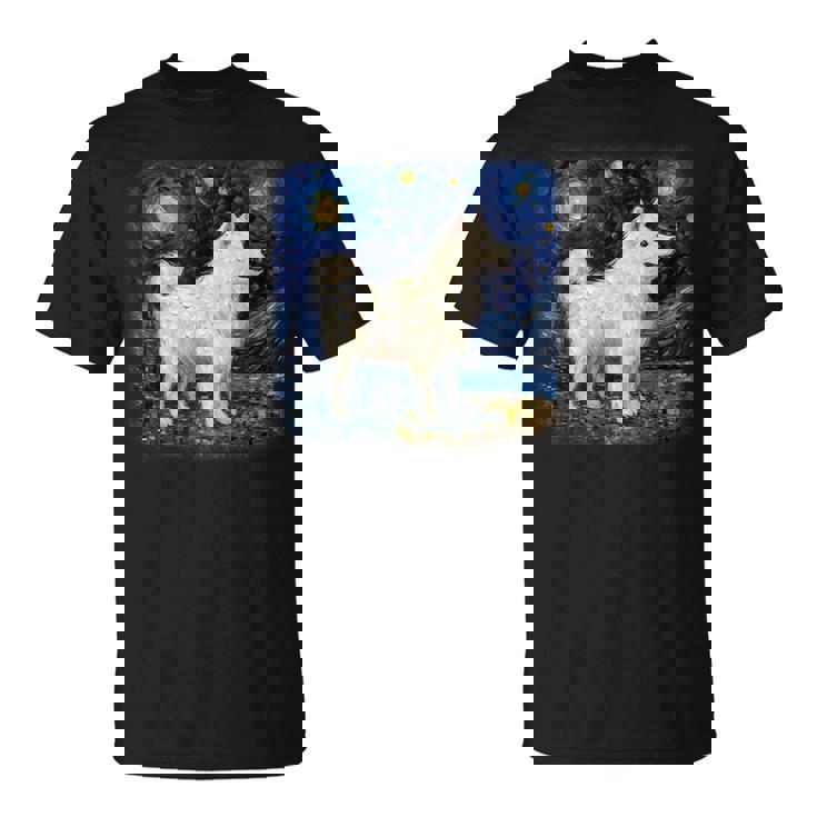 星月夜の犬 ヴァン・ゴッホ サモエド Tシャツ