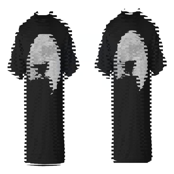 月と猫のシルエット ソマリ猫 Tシャツ