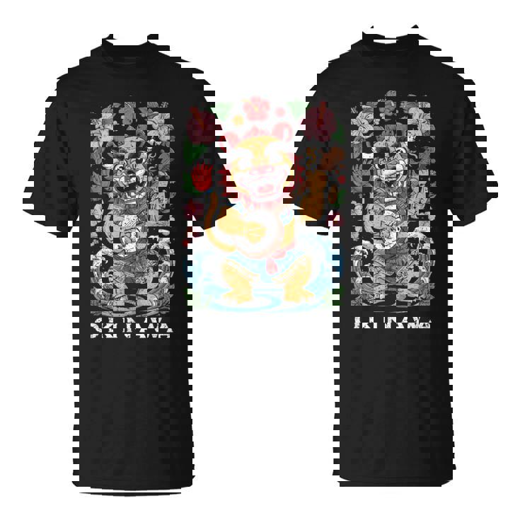 沖縄シーサーガーディアンライオン日本民俗土産デザイン Tシャツ