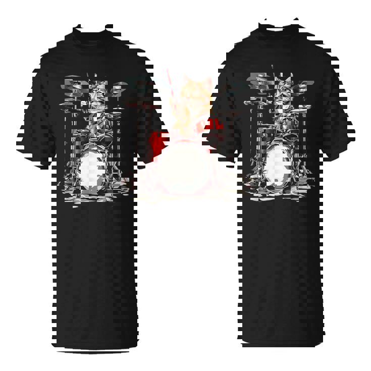 猫太鼓ドラムスティックかわいい猫と音楽 Tシャツ