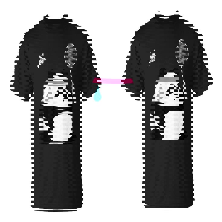 疲れきったバドミントンパンダ 面白いかわいいシャトルコック動物 Tシャツ