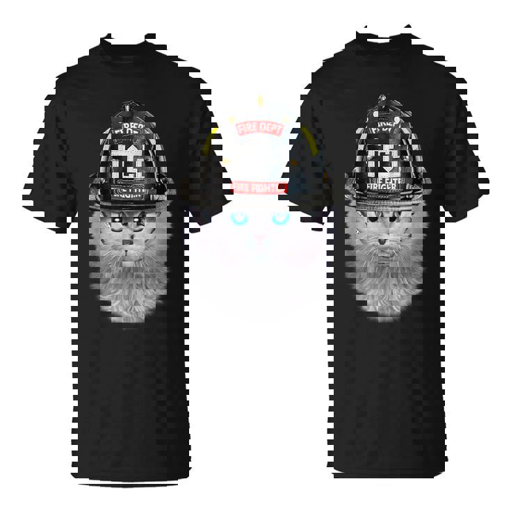 白いペルシャ猫 ねこ 消防士 Tシャツ