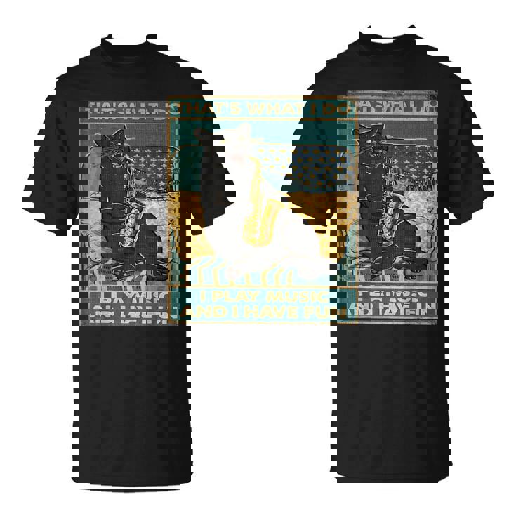 面白い レトロ 猫 演奏 サックス ヴィンテージ 音楽 Tシャツ