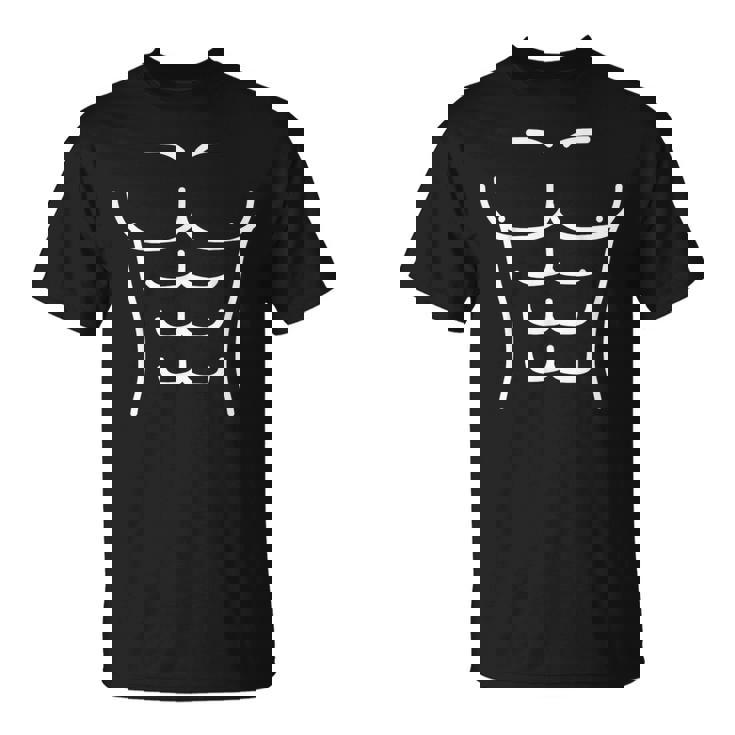 面白いシックスパック腹筋のアウトラインフィットネスデザイン Tシャツ