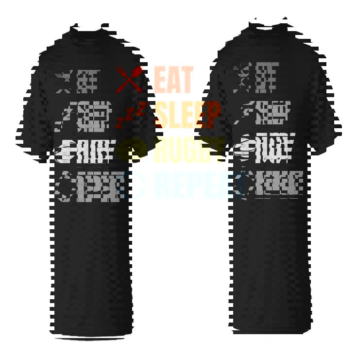 食べる寝るラグビーリピートラグビーコーチチームスポーツ Tシャツ