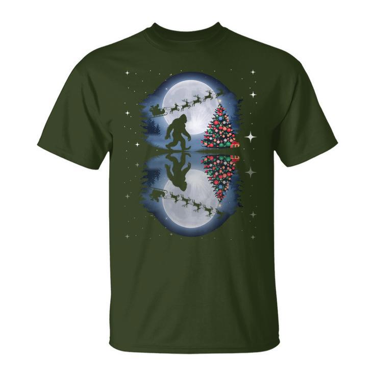 Bigfoot Christmas Santa Sleigh Reindeer T-Shirt