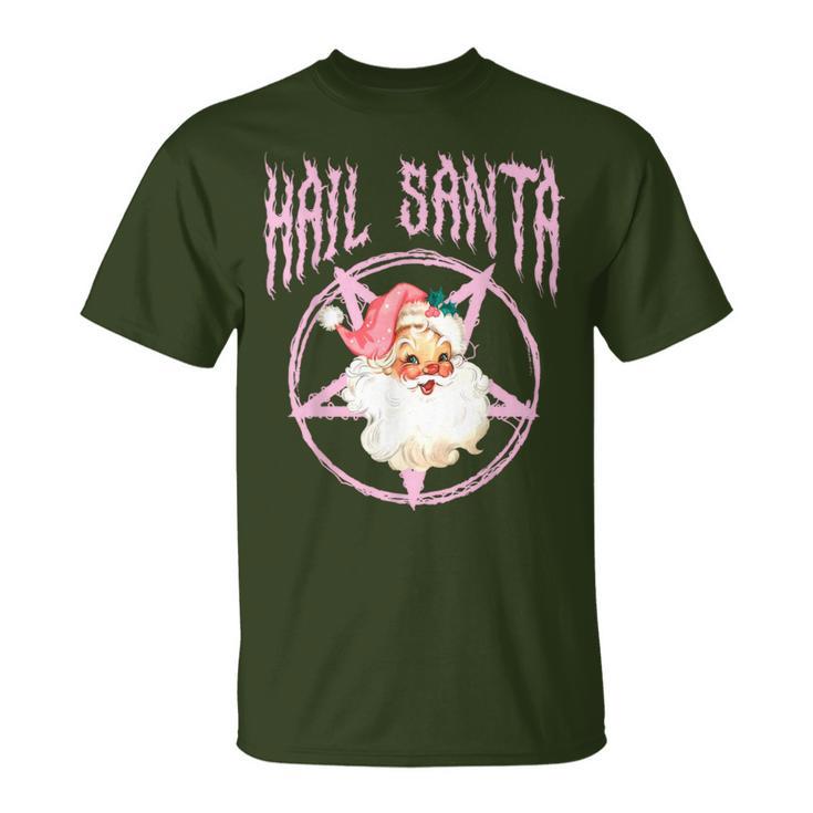 Hail Santa Retro Cute Santa Claus Pink Goth Christmas T-Shirt