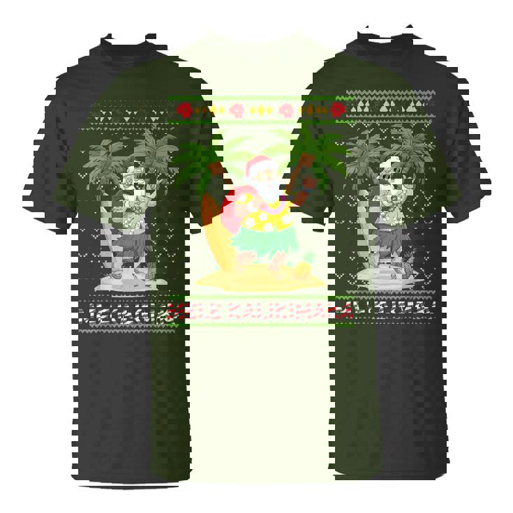 Mele Kalikimaka Retro Santa Shaka Hawaii Ugly Christmas T-Shirt