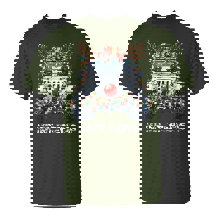 Merry Jeepmas Ugly Light Reindeer Christmas T-Shirt