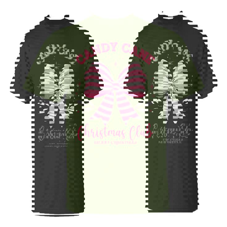 Pink Candy Cane Christmas Club Cute Coquette Bow Girl T-Shirt