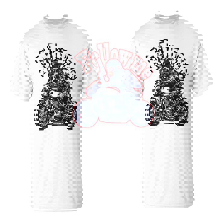 Followmeバイクに乗るゴリラのバックプリントデザイン Tシャツ