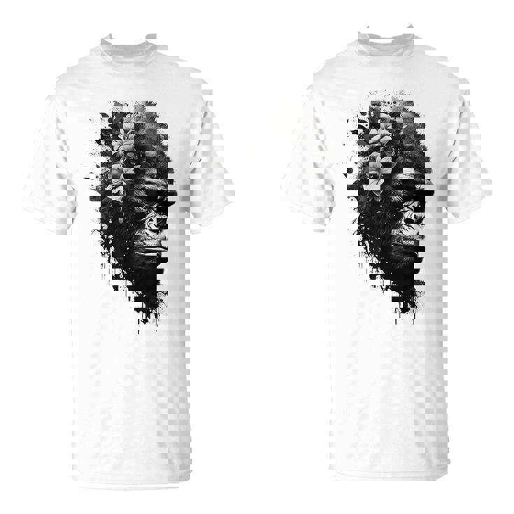 Gorilla Flowers モンキーアニマルプリントアート ゴリラ Tシャツ