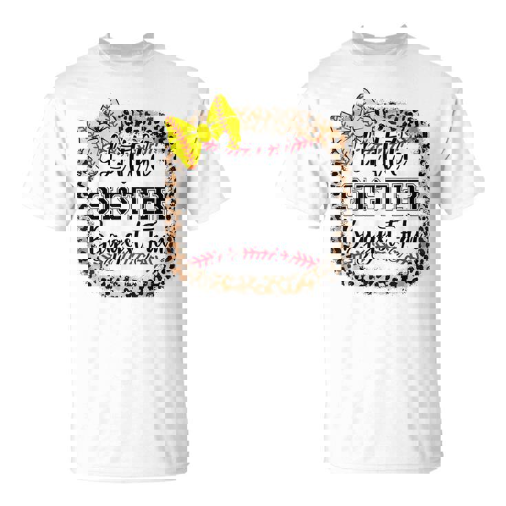 Little Sister Biggest Fan Softball Bow Catcher N Girl Mom T-Shirt