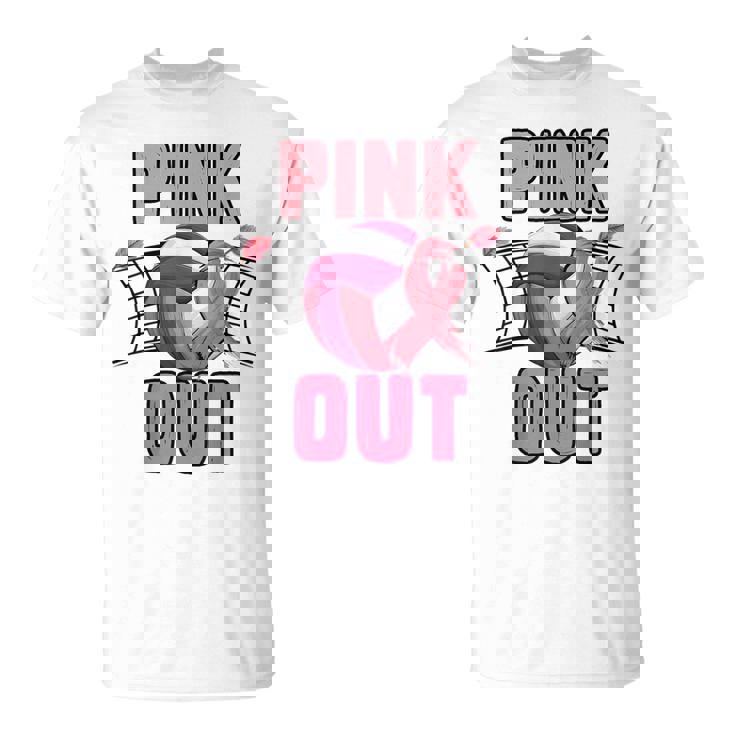 Pink Out Volleyball Breast Cancer Awareness Ribbon Volley T-Shirt
