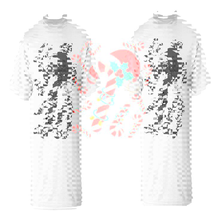 Red And White Candy Cane Santa Christmas Xmas Lights T-Shirt