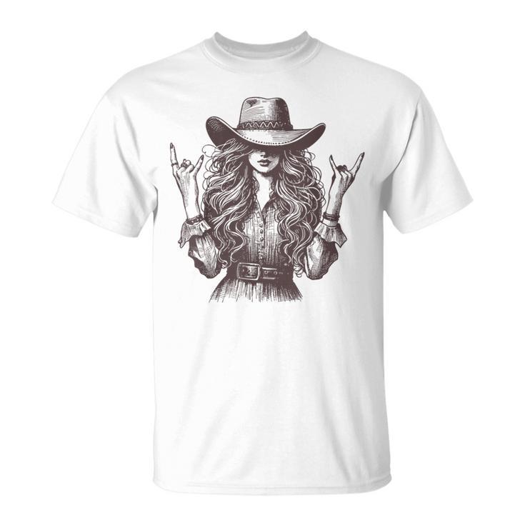 Rock And Roll Cowgirl Western Rodeo Girl Graphic Women T-Shirt
