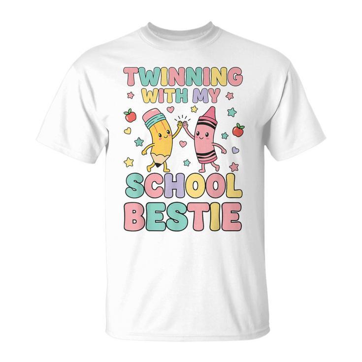 Twinning With My School Bestie Cute Matching Friend Twin Day T-Shirt
