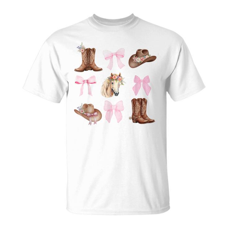 T-shirt Cowgirl Western - Design Cheval, Fleurs, Bottes Et Chapeau - Style Ranch Et Rodéo - Pour Femmes Et Filles - 3