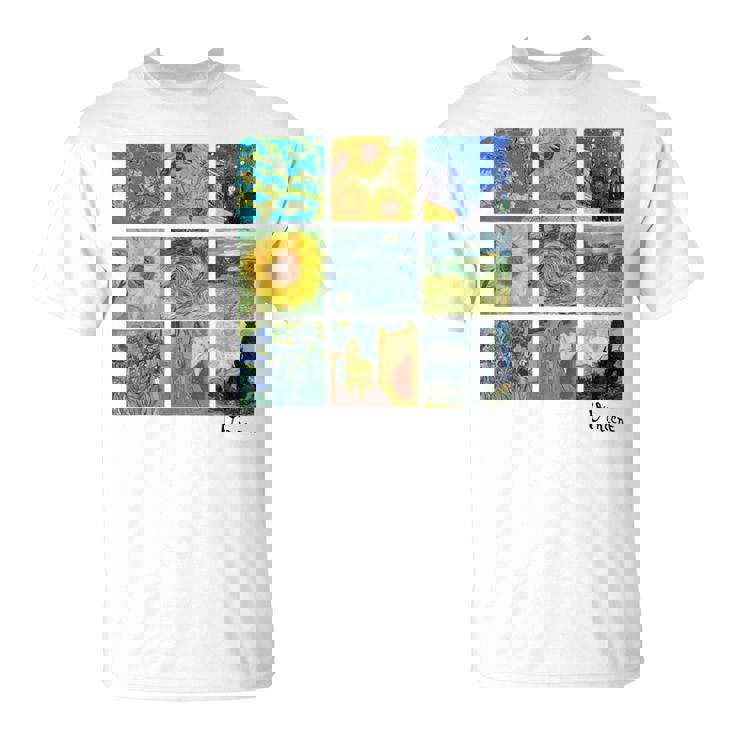 ひまわりと星月夜のゴッホ絵画コラージュ Tシャツ