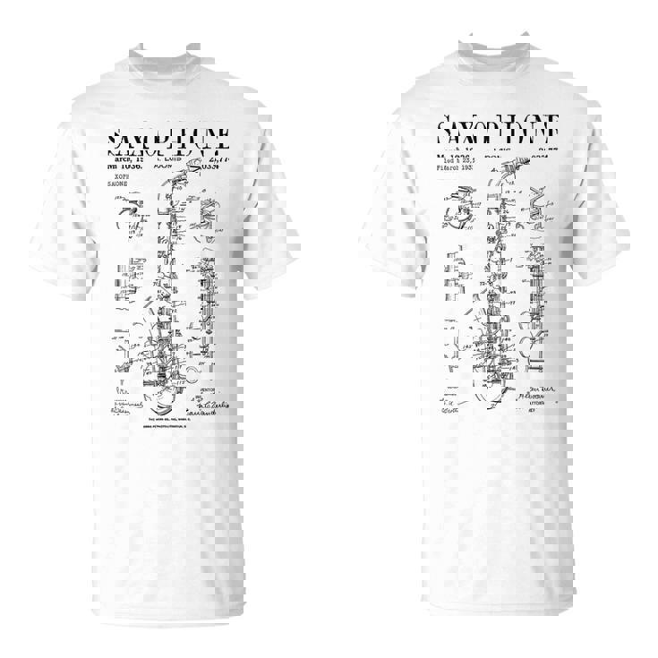 サックス オールド ヴィンテージ 特許 図面 プリント Tシャツ