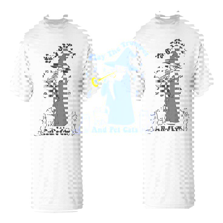 トランペットとペットの猫を弾く Tシャツ