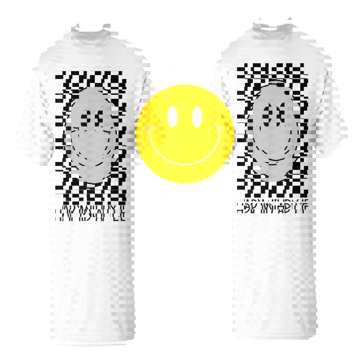 ハッピーマインド ハッピーライフ 70年代 スマイルチェック ハッピースマイルフェイス Tシャツ