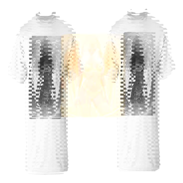 バックプリントtシャツ セクシーなブルネットエンジェルピンナップガール 長袖tシャツ Tシャツ