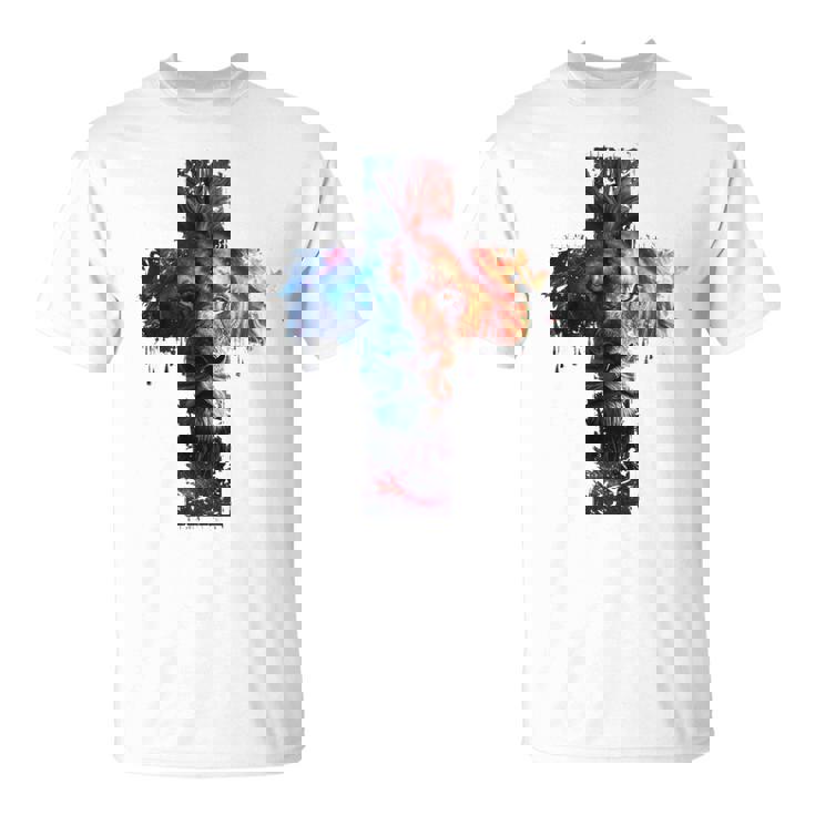 ユダのライオン、イエス・キリストの十字架、キリスト教信仰のグラフィック。 Tシャツ