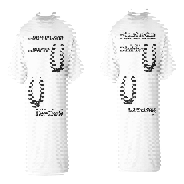 後蹴りに注意 蹄鉄 馬好き 馬術部 キッズ 大人 親子ペア バックプリント Tシャツ