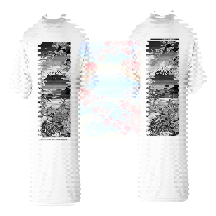 日本の桜庭 芸者 富士山 桜 木 Tシャツ
