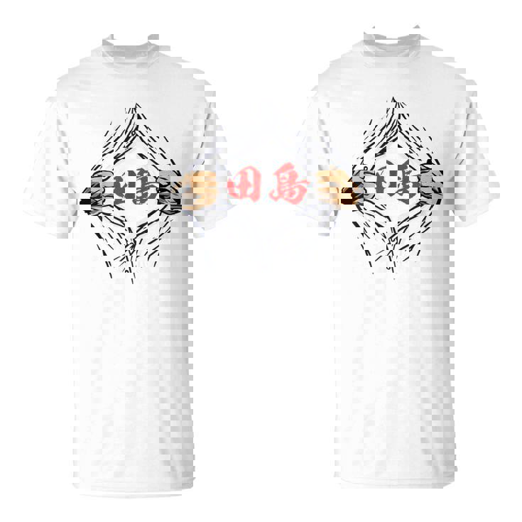 田島 苗字 面白いtシャツ 胸 名前 おもしろ グッズ 服 筆文字 文字 入り 面白い ネタ メンズ Tシャツ