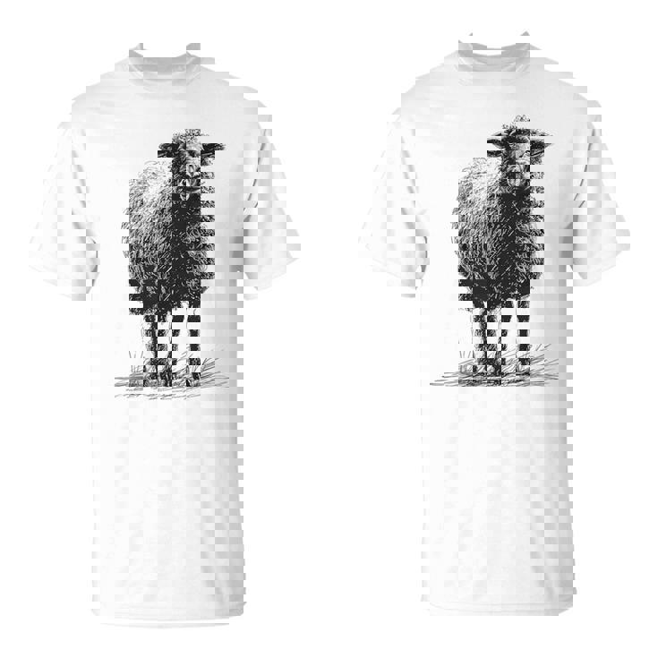 羊 アニマルプリント 動物園 ドローイング アート 絵画 羊 Tシャツ