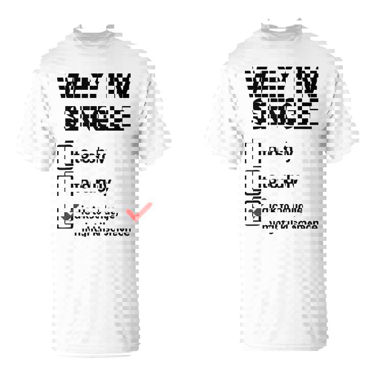 面白い皮肉な大人のユーモアの独身パーティーなぜ私は独身なのか Tシャツ