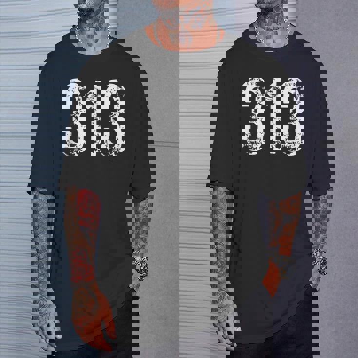 313 市外局番デトロイトmi 携帯電話 エリアコード 313 Tシャツ 彼への贈り物