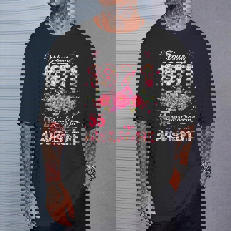 55歳 1971年2月 花柄 55歳 誕生日 男性 女性 Tシャツ 彼への贈り物