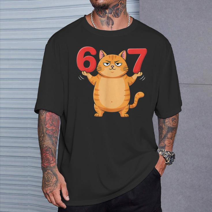 67 Cat Six Seven Meme Gen Z Alpha Humor Animal Lovers T-Shirt | Mazezy