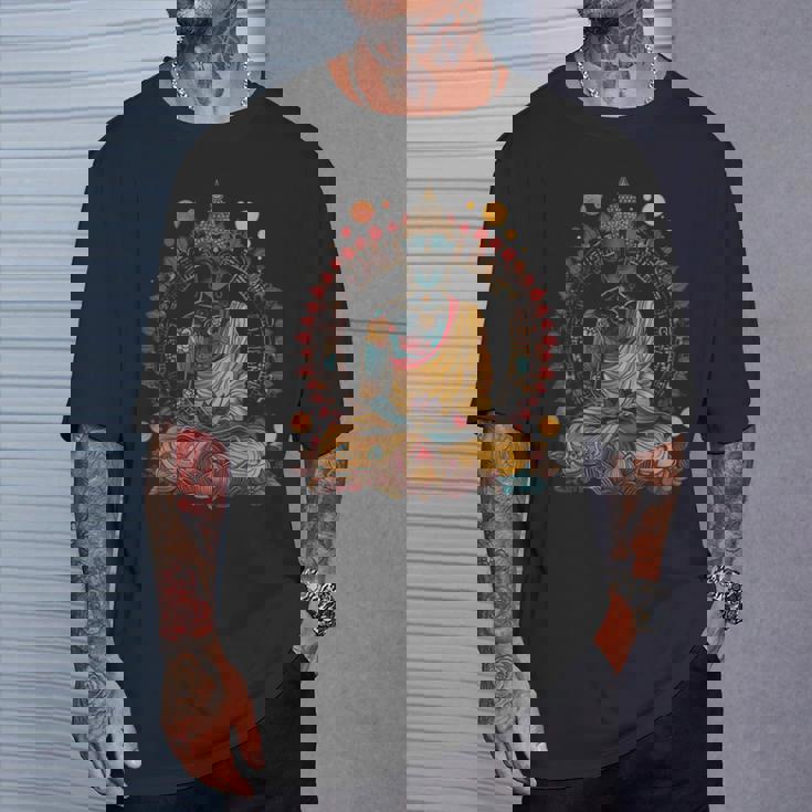 Buddha Vintage Flowers Zen Buddhist Buddhism Yoga Spiritual T-Shirt Gifts for Him