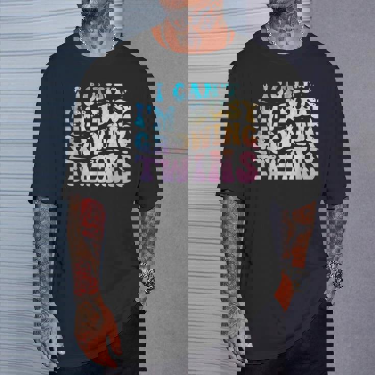 I Can't I'm Busy Growing Twins Twin Expecting Mom Pregnancy T-Shirt Gifts for Him