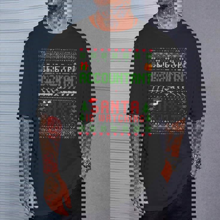 C'est Drôleois Gentil Avec Le Comptable Le Père Noël Regarde Noël Manche Longue T-Shirt Cadeaux pour lui