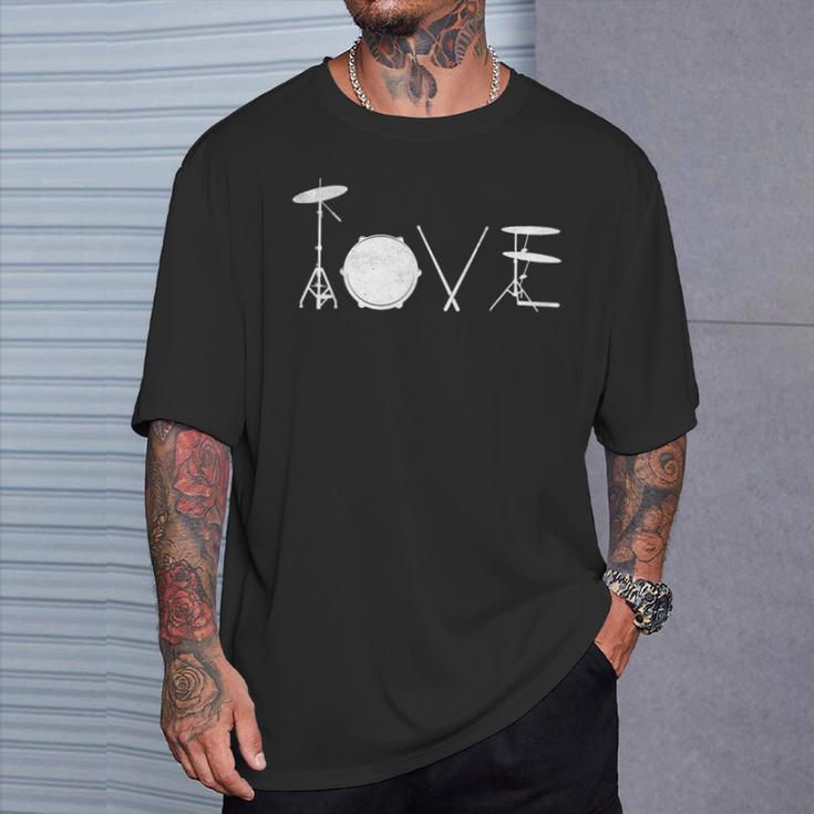 Drummer Love グラフィックドラムセット ドラミングミュージシャン ロックバンド Tシャツ 彼への贈り物